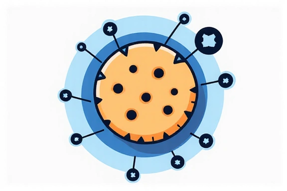 Illustration of a cookie icon with data flowing, representing digital information