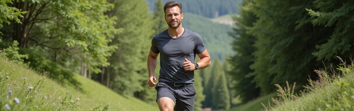 A strong man running in a natural, vibrant setting, symbolizing health and vitality.