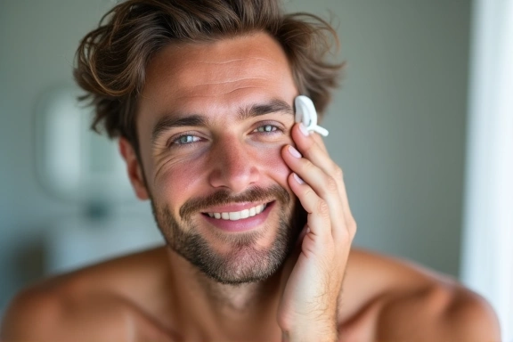 A man applying natural skincare product to his face